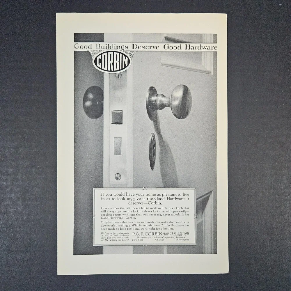 1927 P&F Corbin American Hardware Corp Door Knob Vintage Print Ad New Britain CT